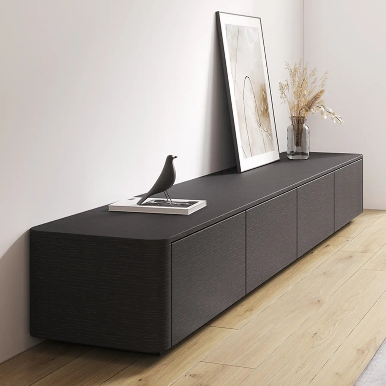 79 Black Wood Long Cable Management TV Stand with Drawer