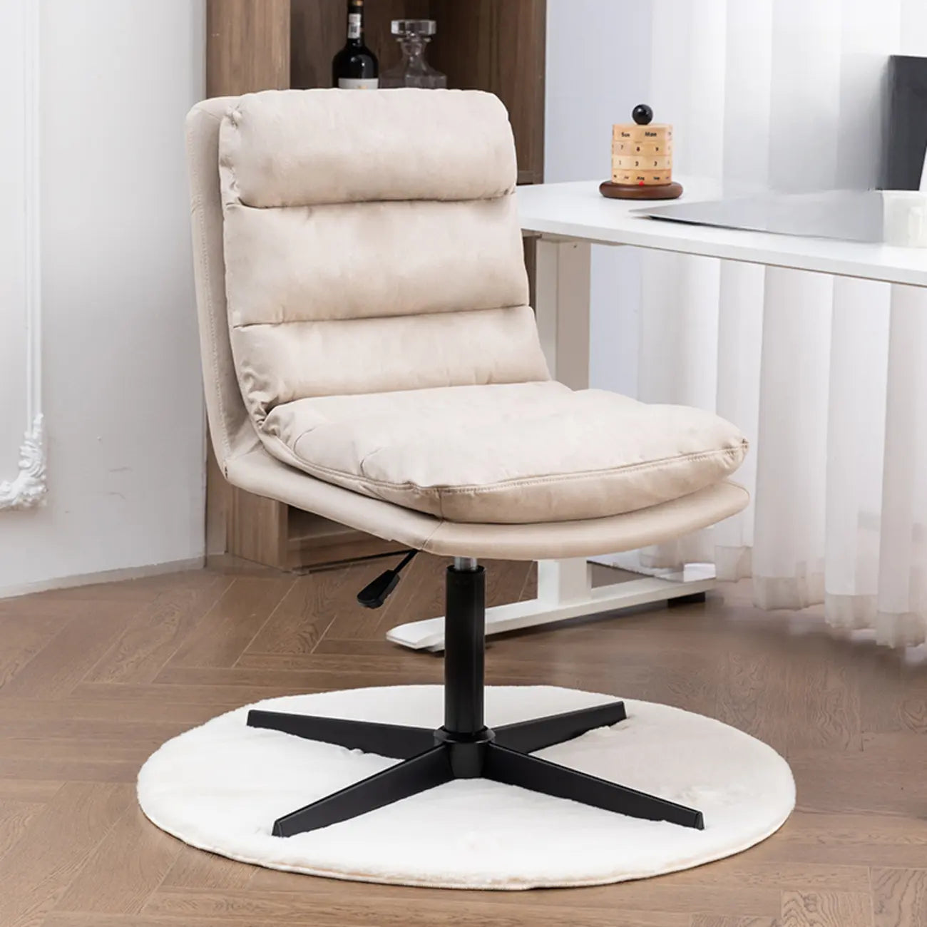 Casual Beige Leather Adjustable Office Chair
