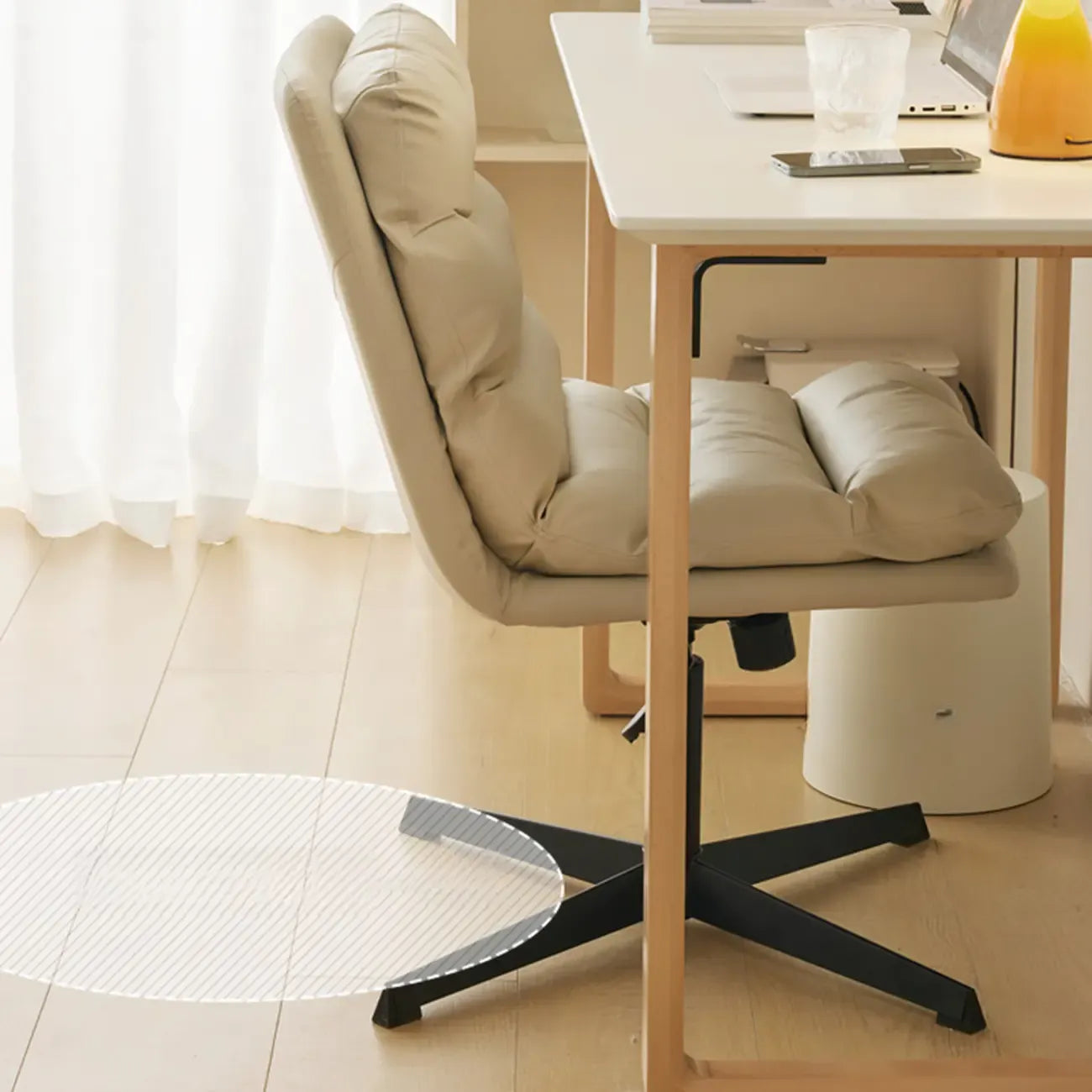 Casual Beige Leather Adjustable Office Chair