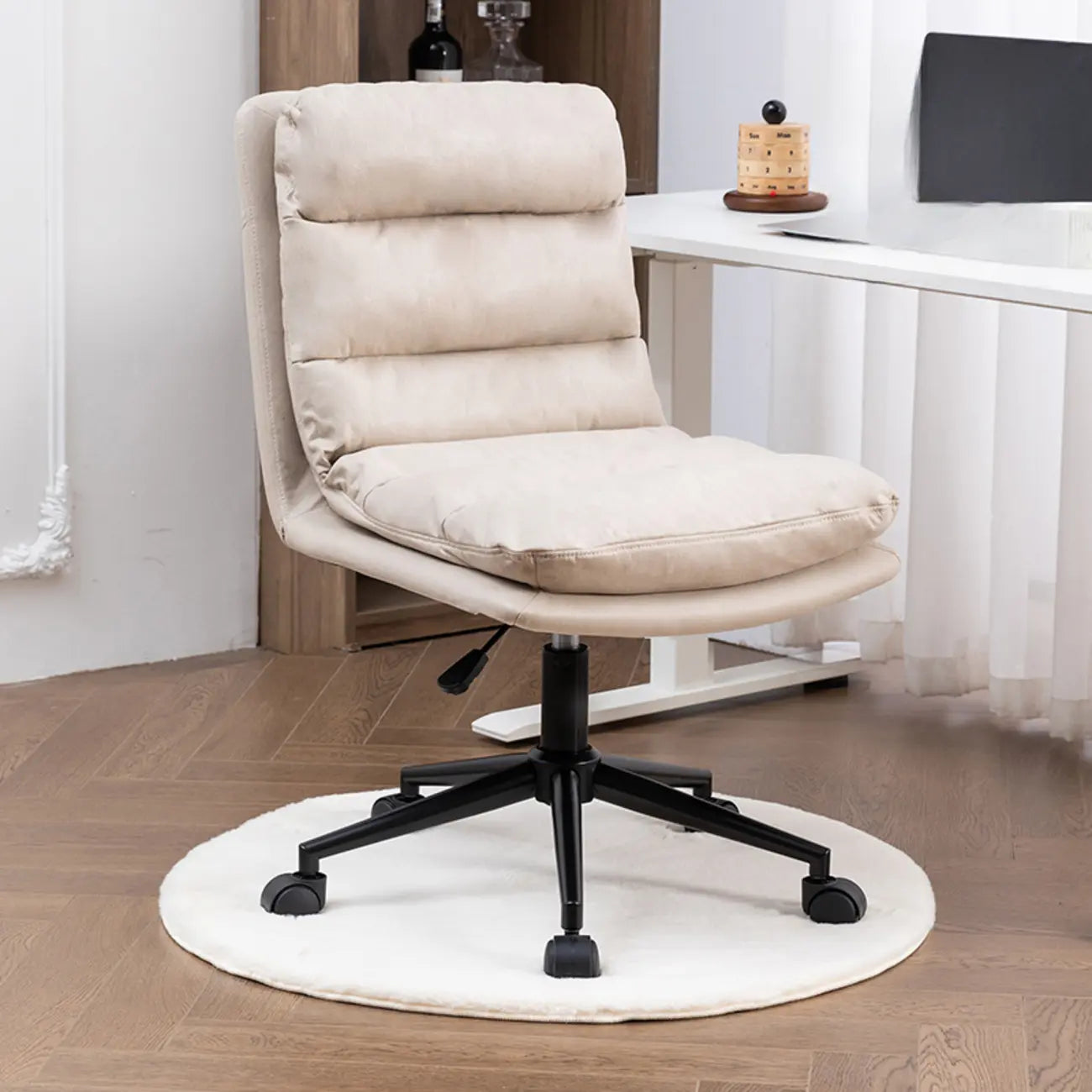 Casual Beige Leather Adjustable Office Chair