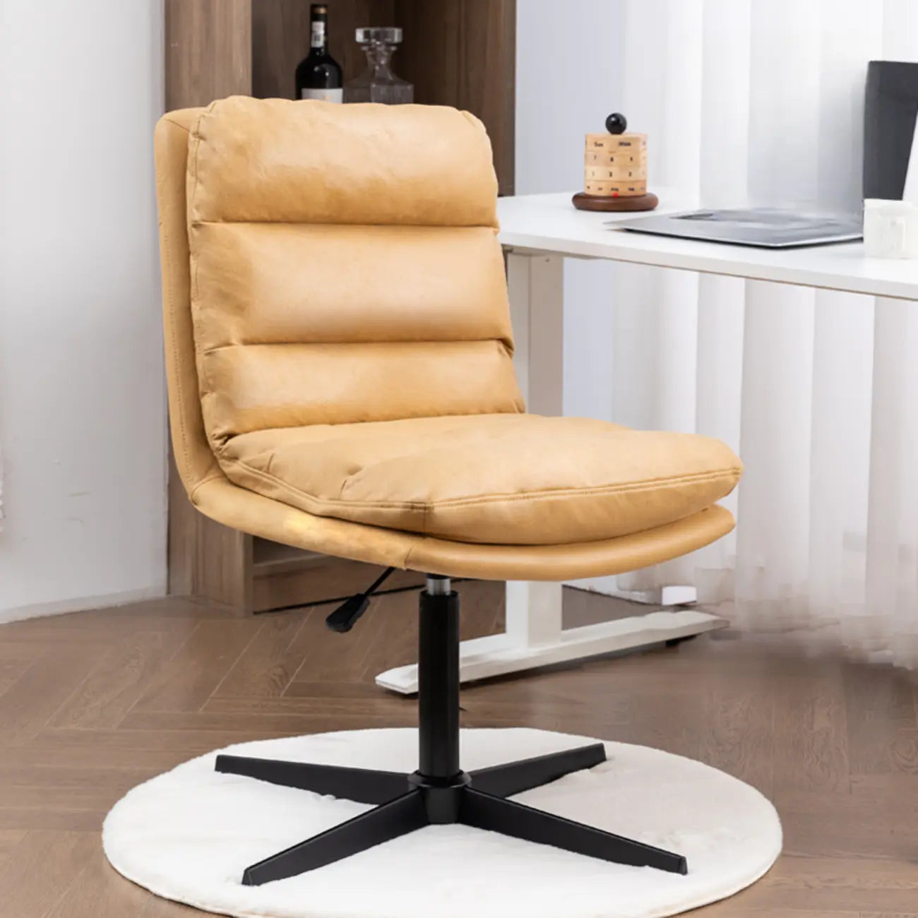 Casual Beige Leather Adjustable Office Chair