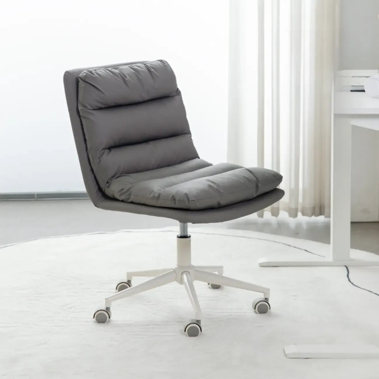 Casual Beige Leather Adjustable Office Chair