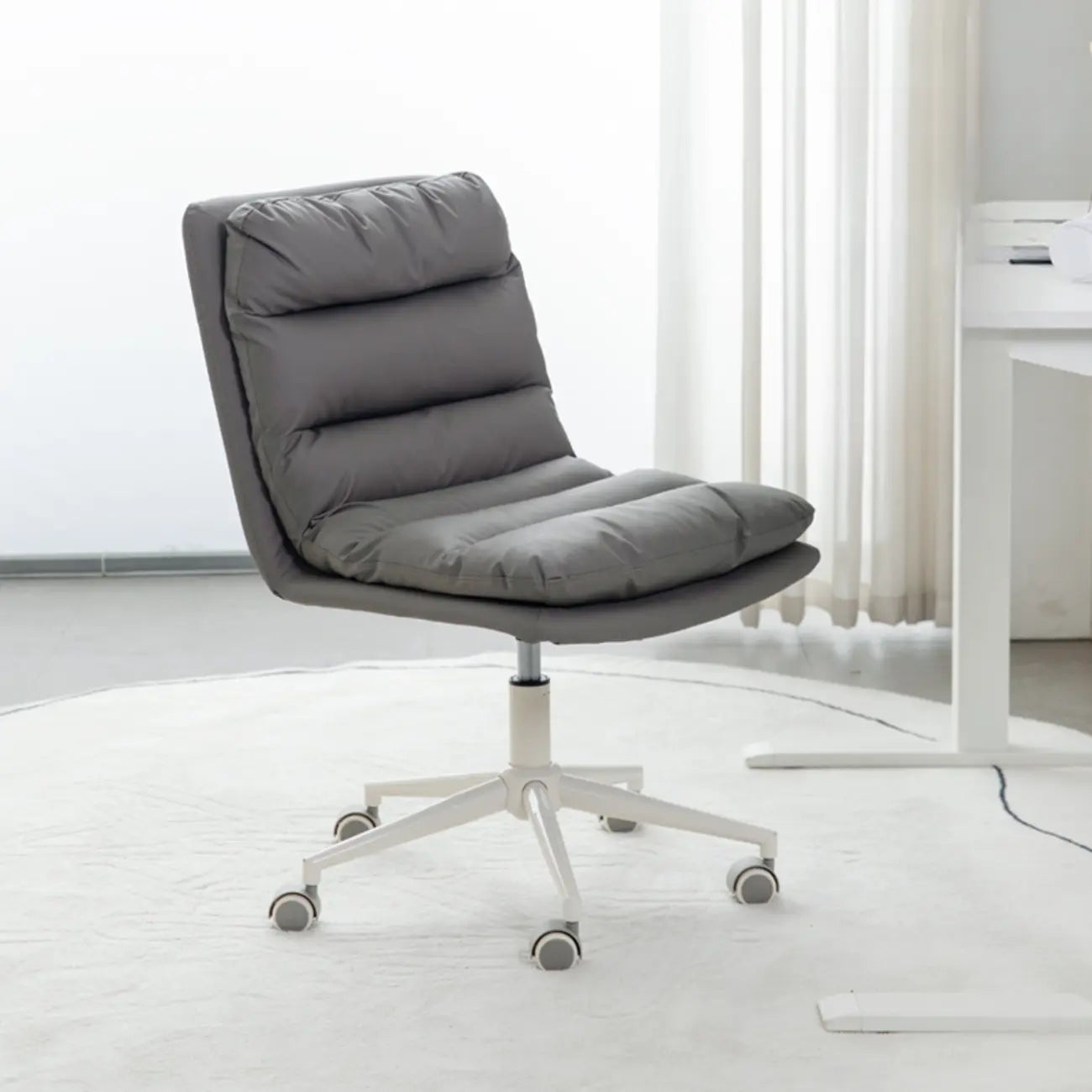 Casual Beige Leather Adjustable Office Chair