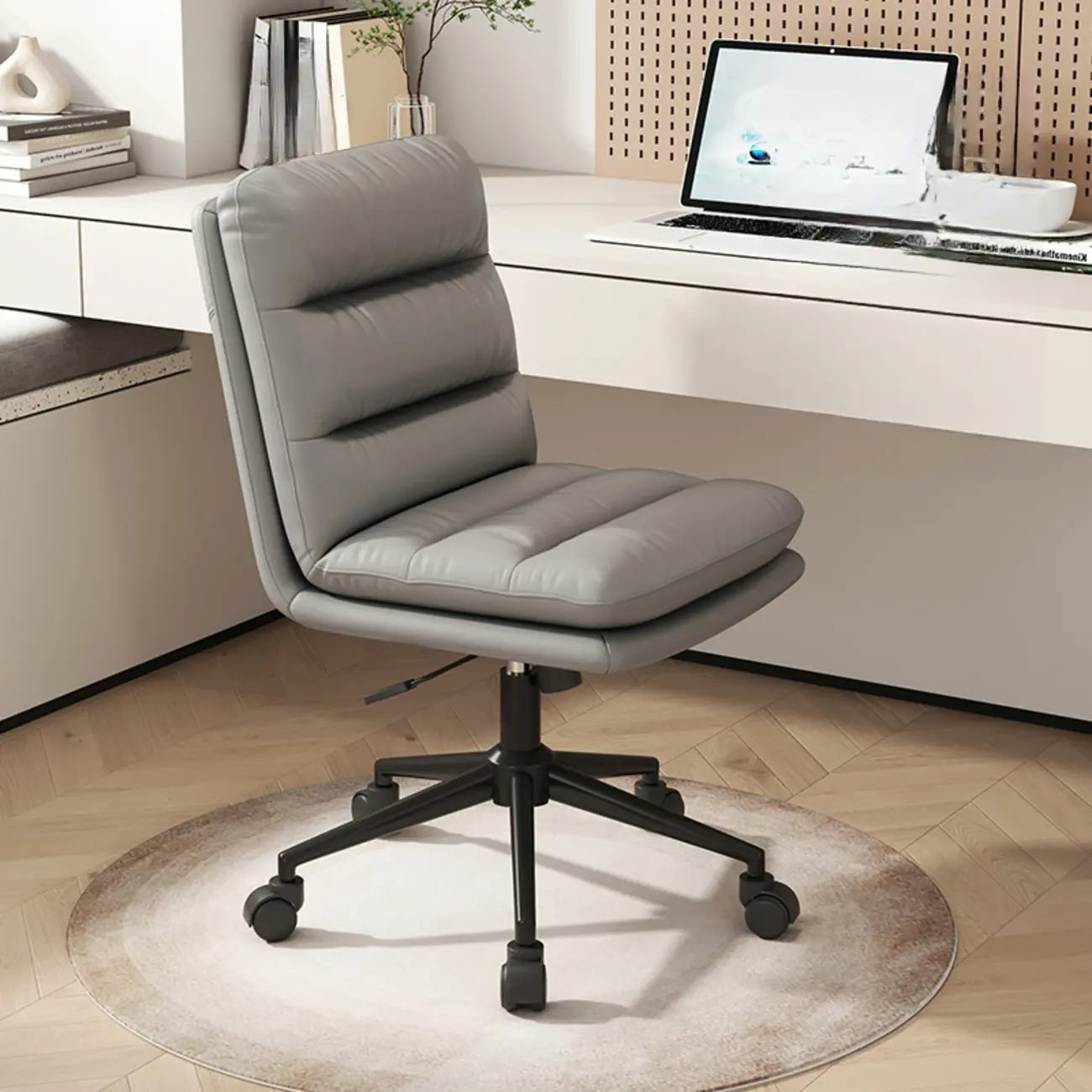Casual Beige Leather Adjustable Office Chair