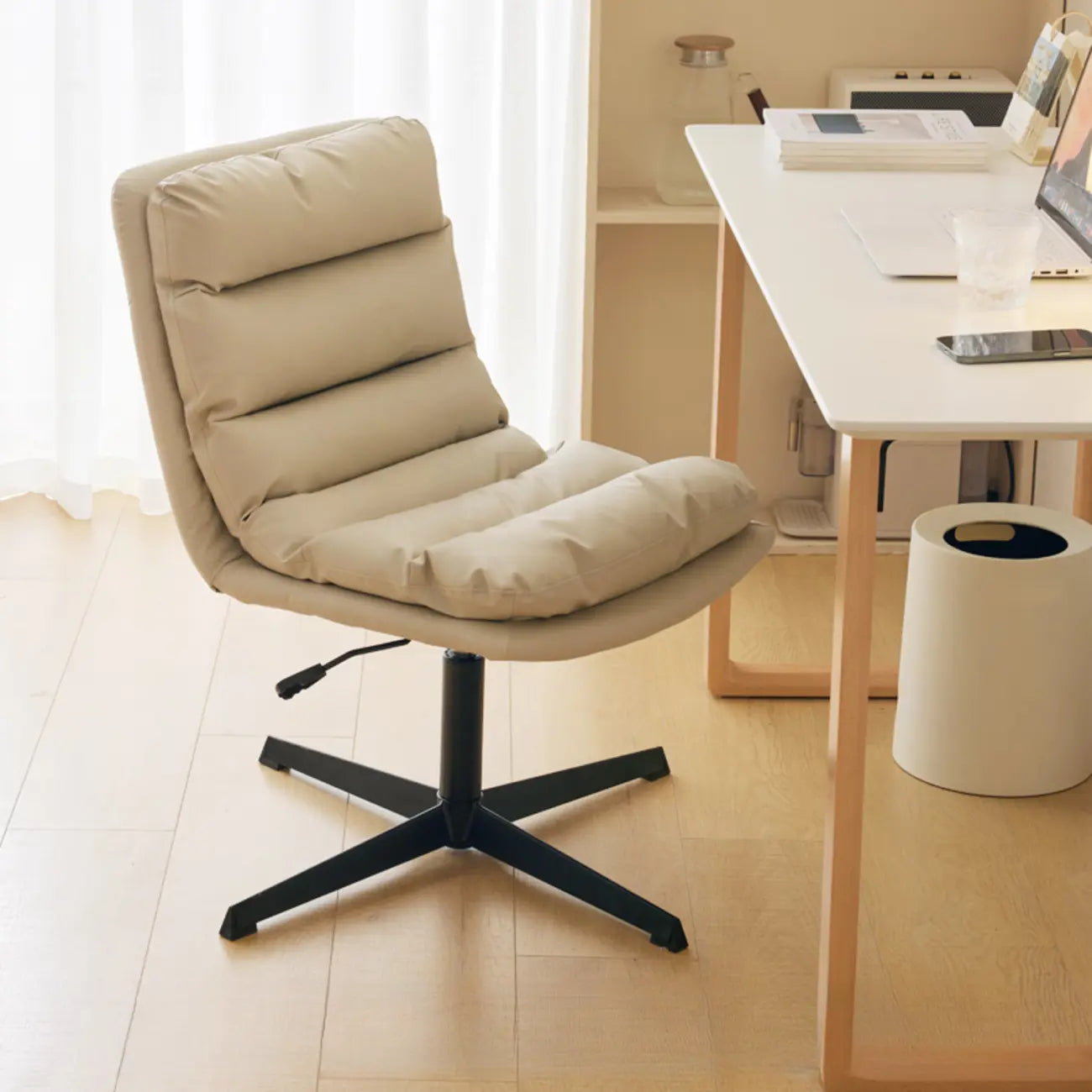Casual Beige Leather Adjustable Office Chair