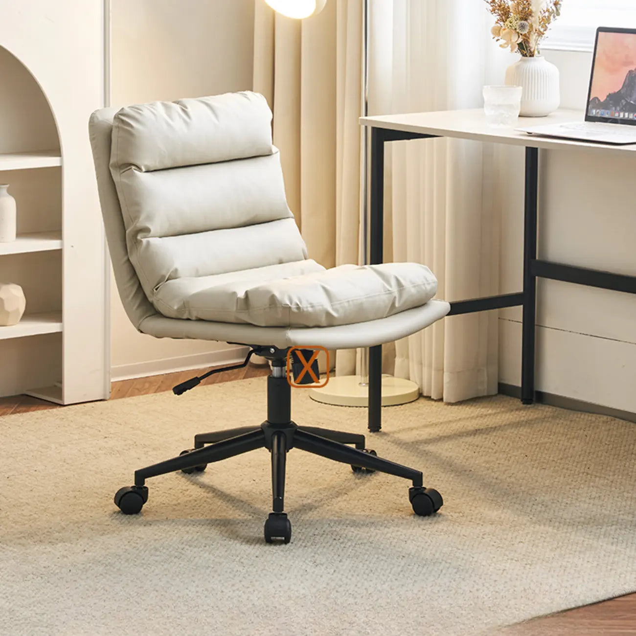 Casual Beige Leather Adjustable Office Chair