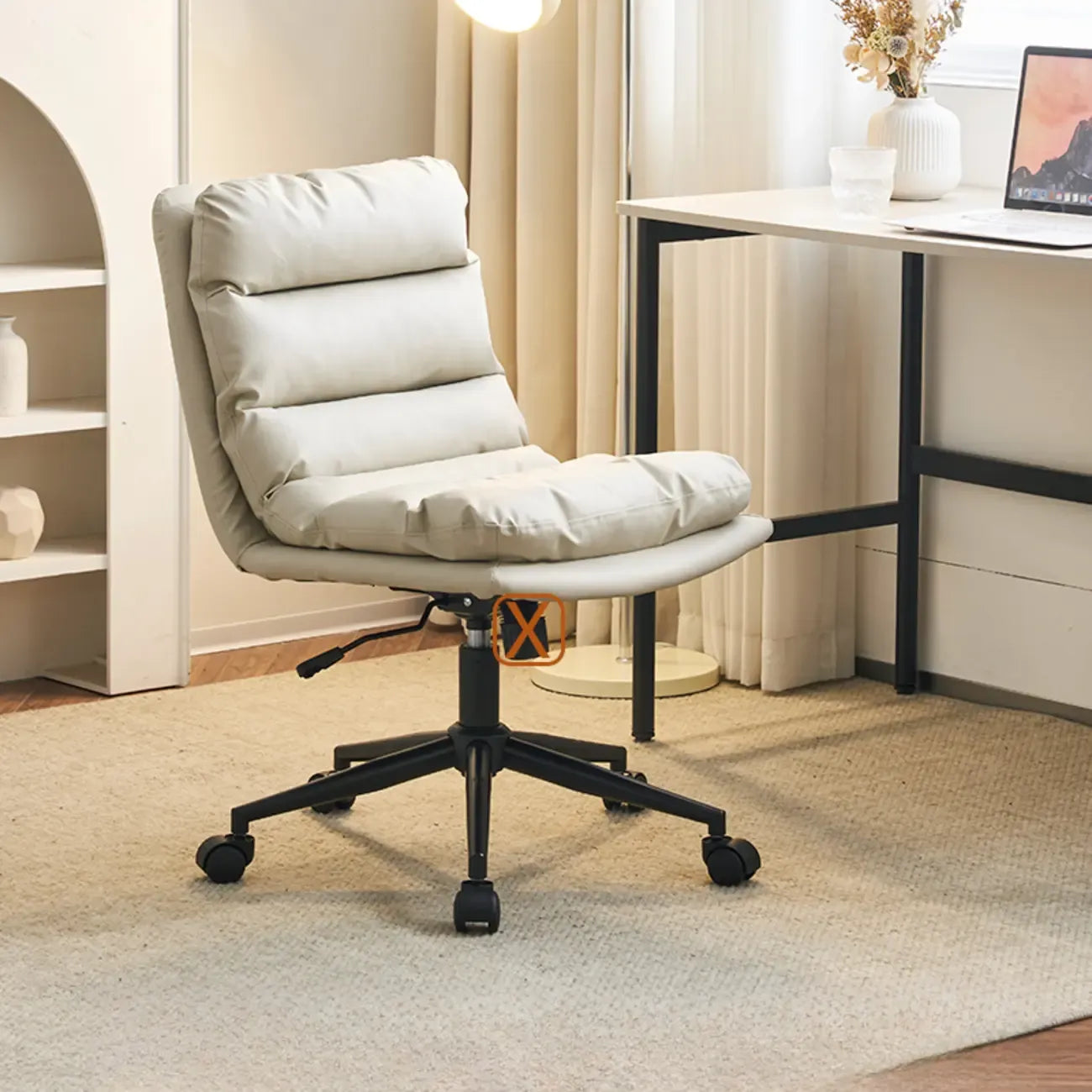 Casual Beige Leather Adjustable Office Chair
