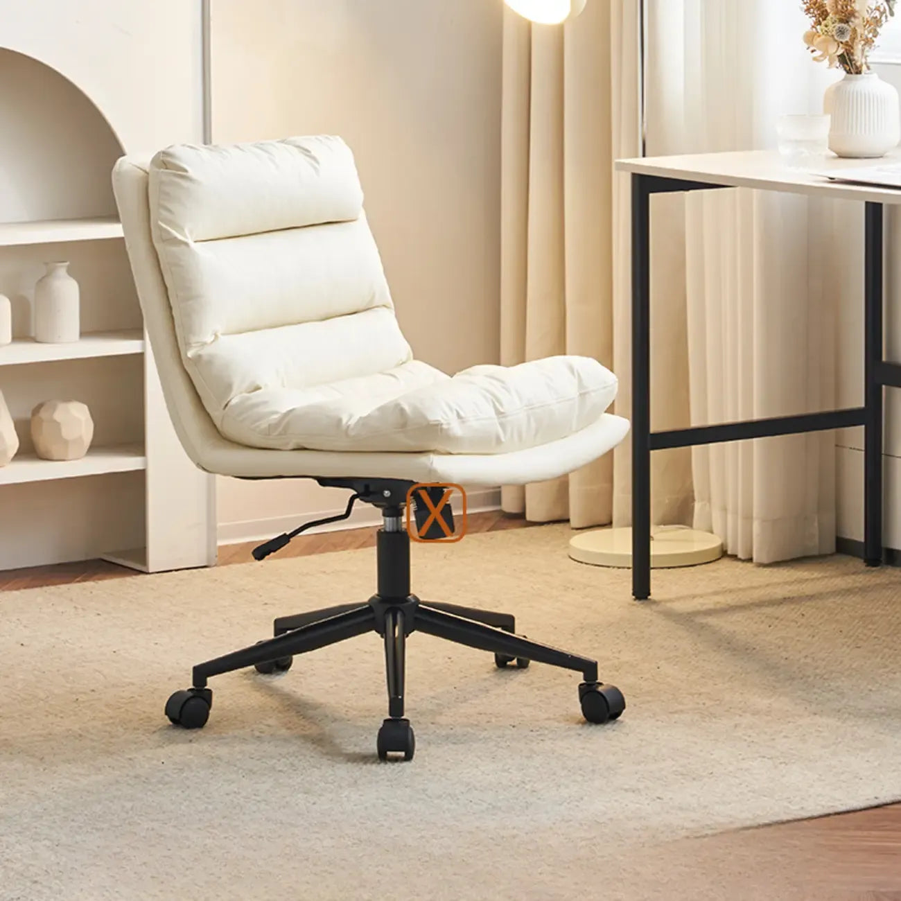 Casual Beige Leather Adjustable Office Chair