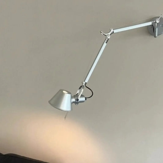 Industrial Metal Silver and Black Swing Arm Wall Light with Shade
