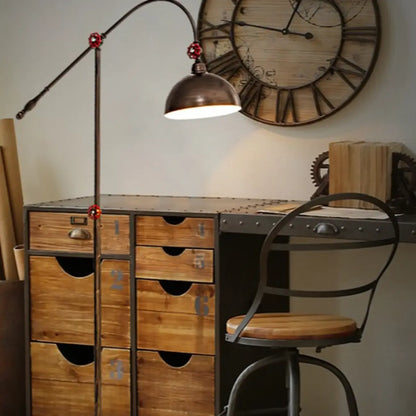 Rustic Industrial Adjustable Metal Floor Lamp with Dome Shade