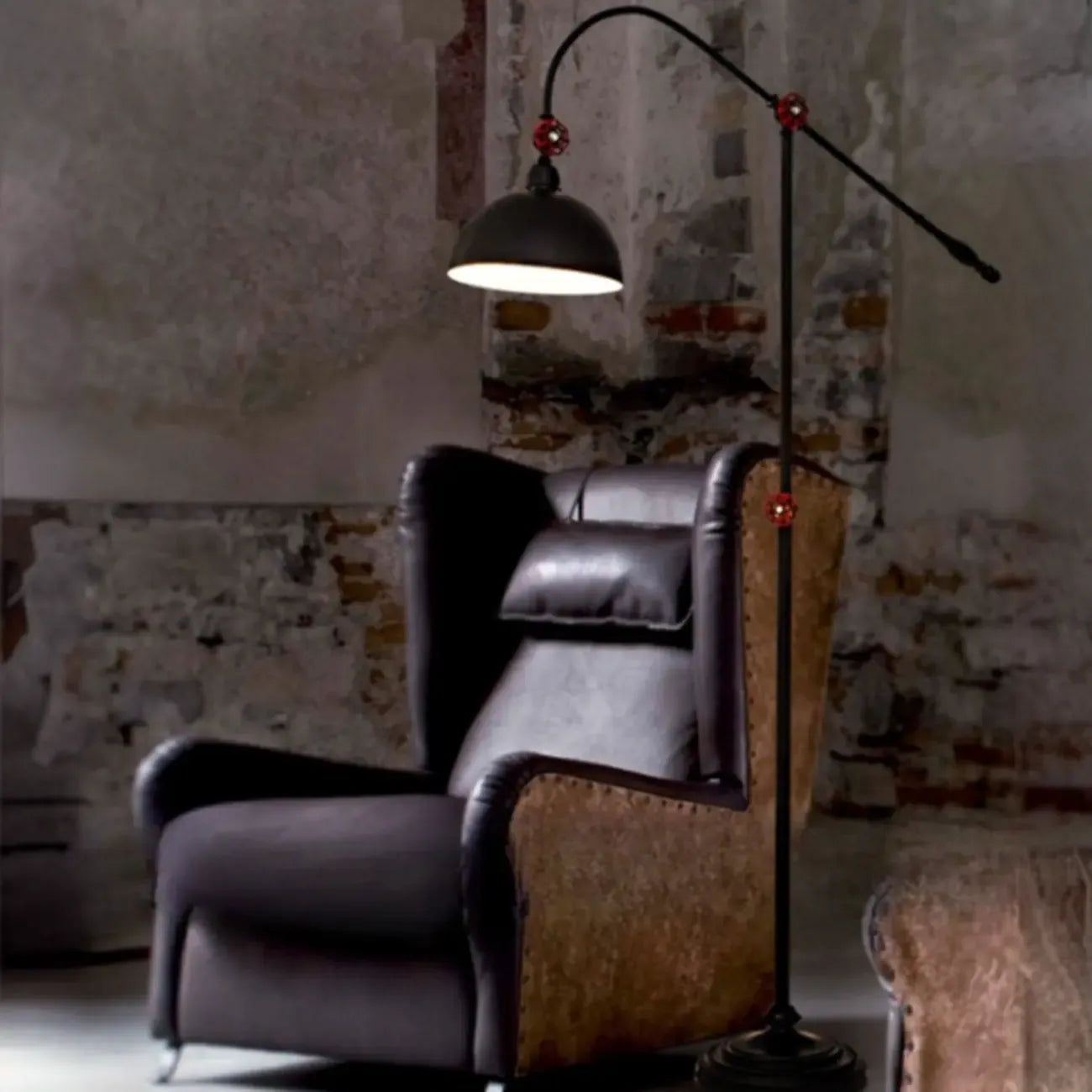 Rustic Industrial Adjustable Metal Floor Lamp with Dome Shade