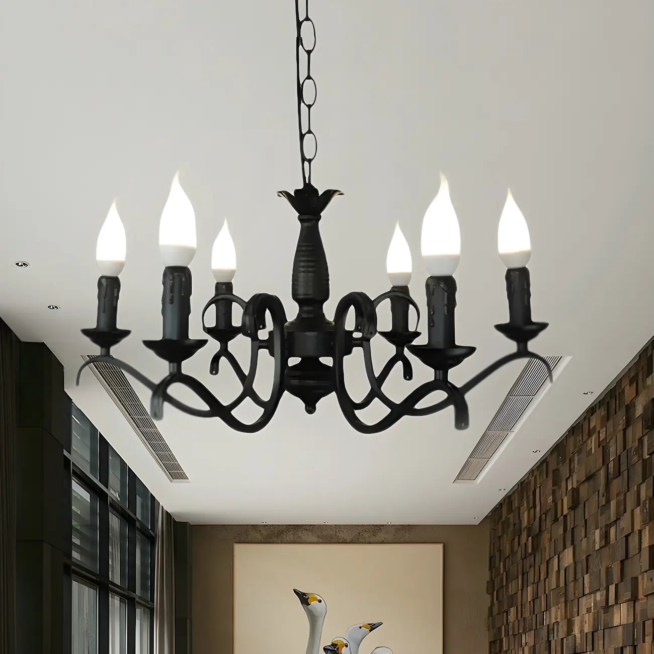 Industrial Black Metal Candelabra Chandelier