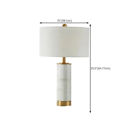 Modern Cylinder Stone Table Lamp with Fabric Shade