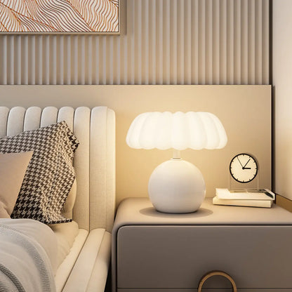 Pumpkin-Shape White Resin LED Table Lamp in 3 Color Light