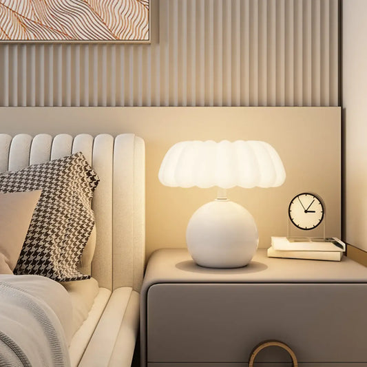 Pumpkin-Shape White Resin LED Table Lamp in 3 Color Light