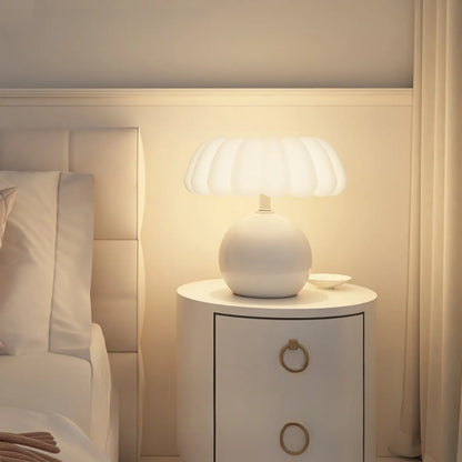 Pumpkin-Shape White Resin LED Table Lamp in 3 Color Light