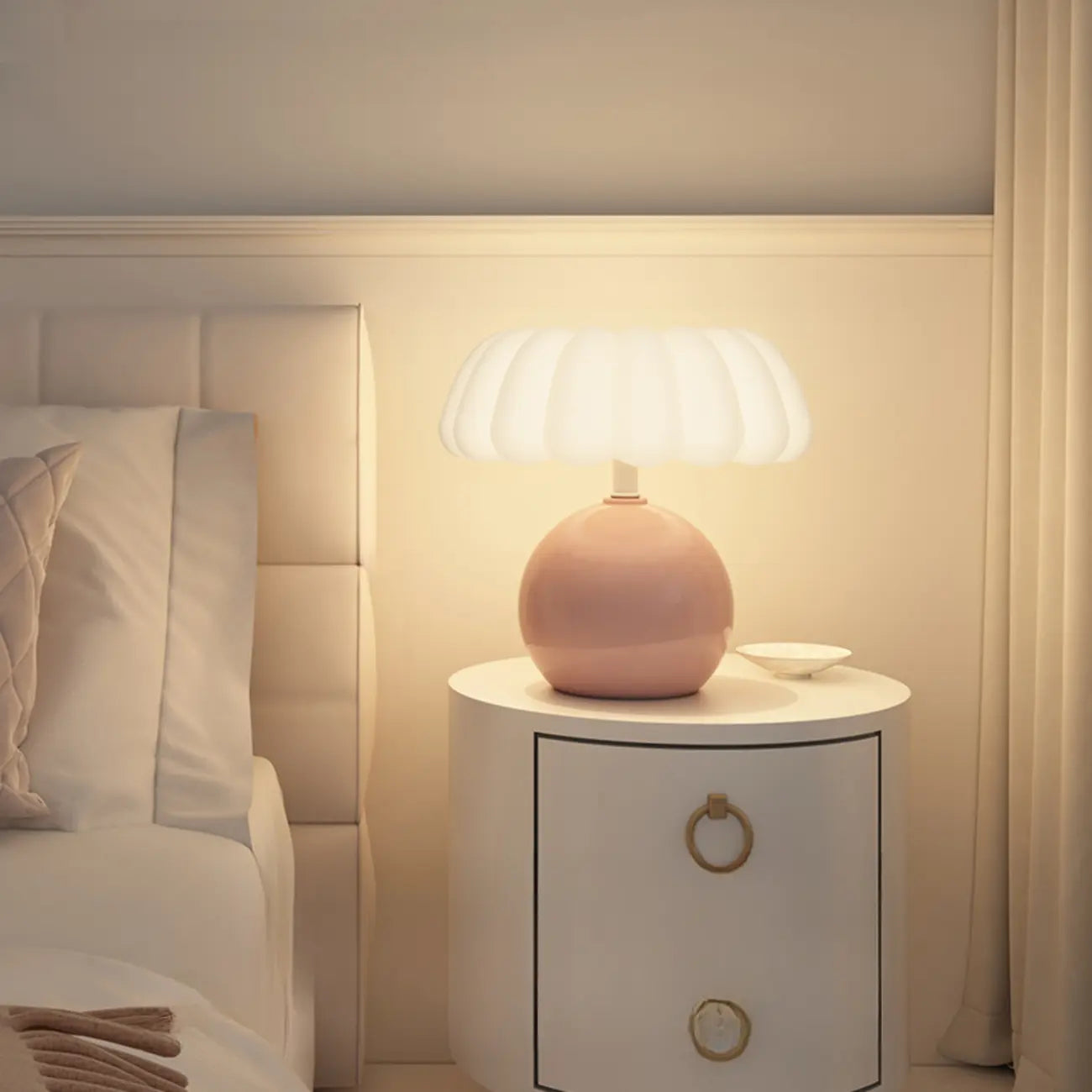 Pumpkin-Shape White Resin LED Table Lamp in 3 Color Light