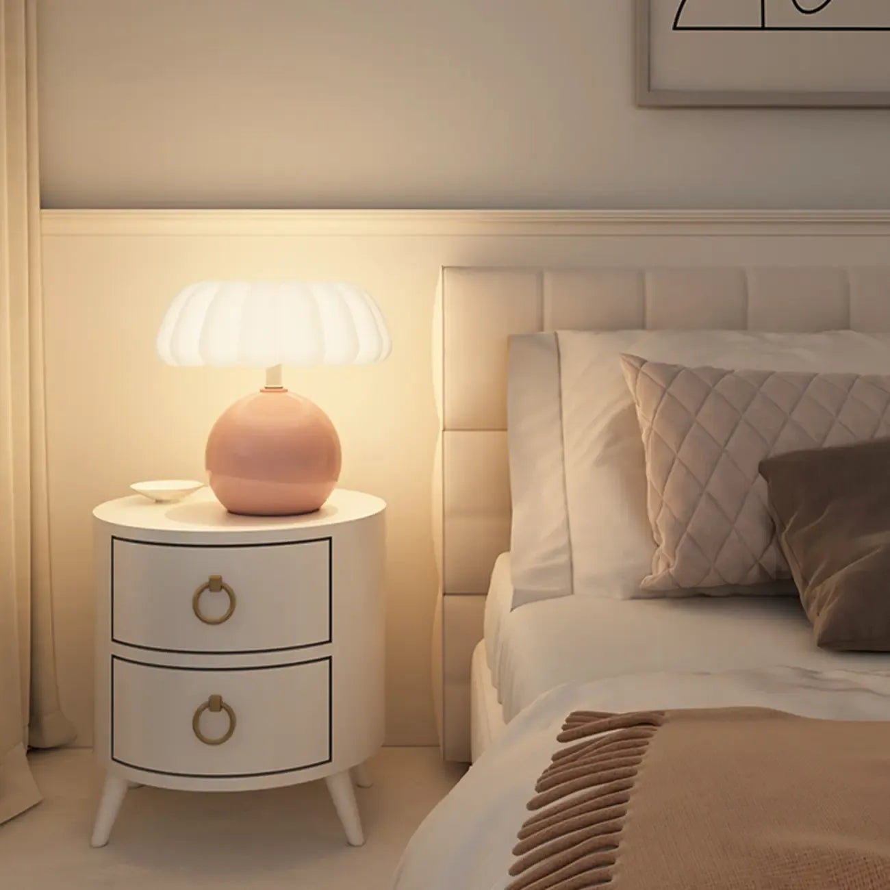 Pumpkin-Shape White Resin LED Table Lamp in 3 Color Light