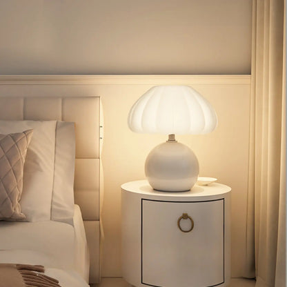 Pumpkin-Shape White Resin LED Table Lamp in 3 Color Light