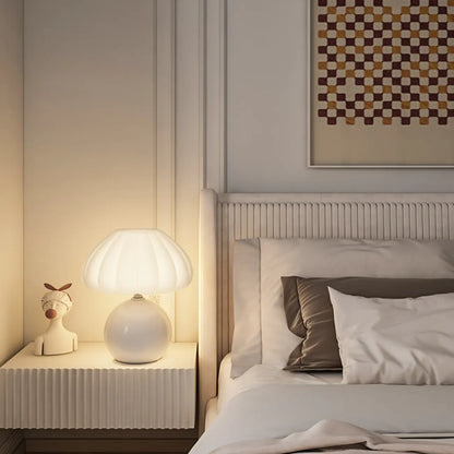 Pumpkin-Shape White Resin LED Table Lamp in 3 Color Light