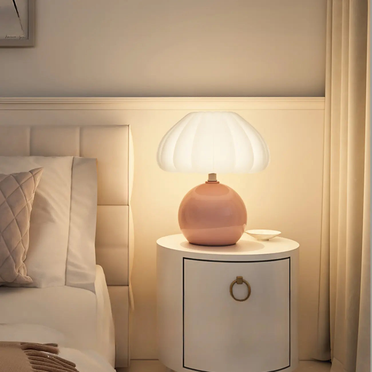 Pumpkin-Shape White Resin LED Table Lamp in 3 Color Light