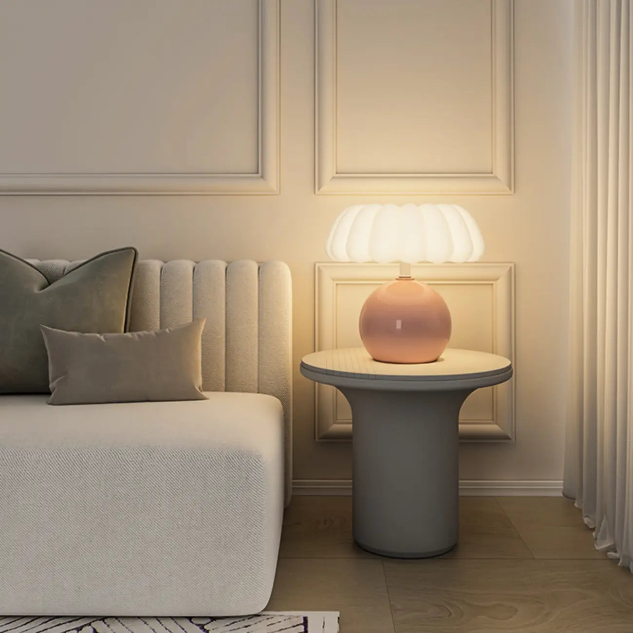 Pumpkin-Shape White Resin LED Table Lamp in 3 Color Light