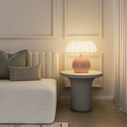 Pumpkin-Shape White Resin LED Table Lamp in 3 Color Light