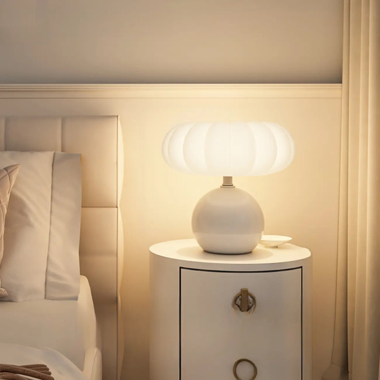 Pumpkin-Shape White Resin LED Table Lamp in 3 Color Light