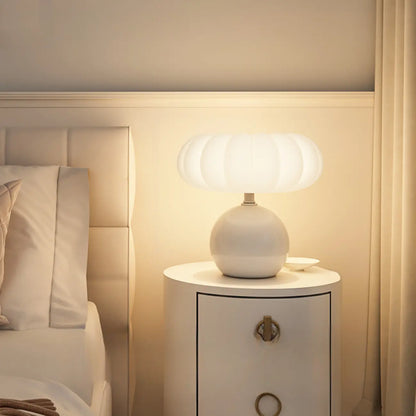Pumpkin-Shape White Resin LED Table Lamp in 3 Color Light