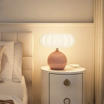 Pumpkin-Shape White Resin LED Table Lamp in 3 Color Light