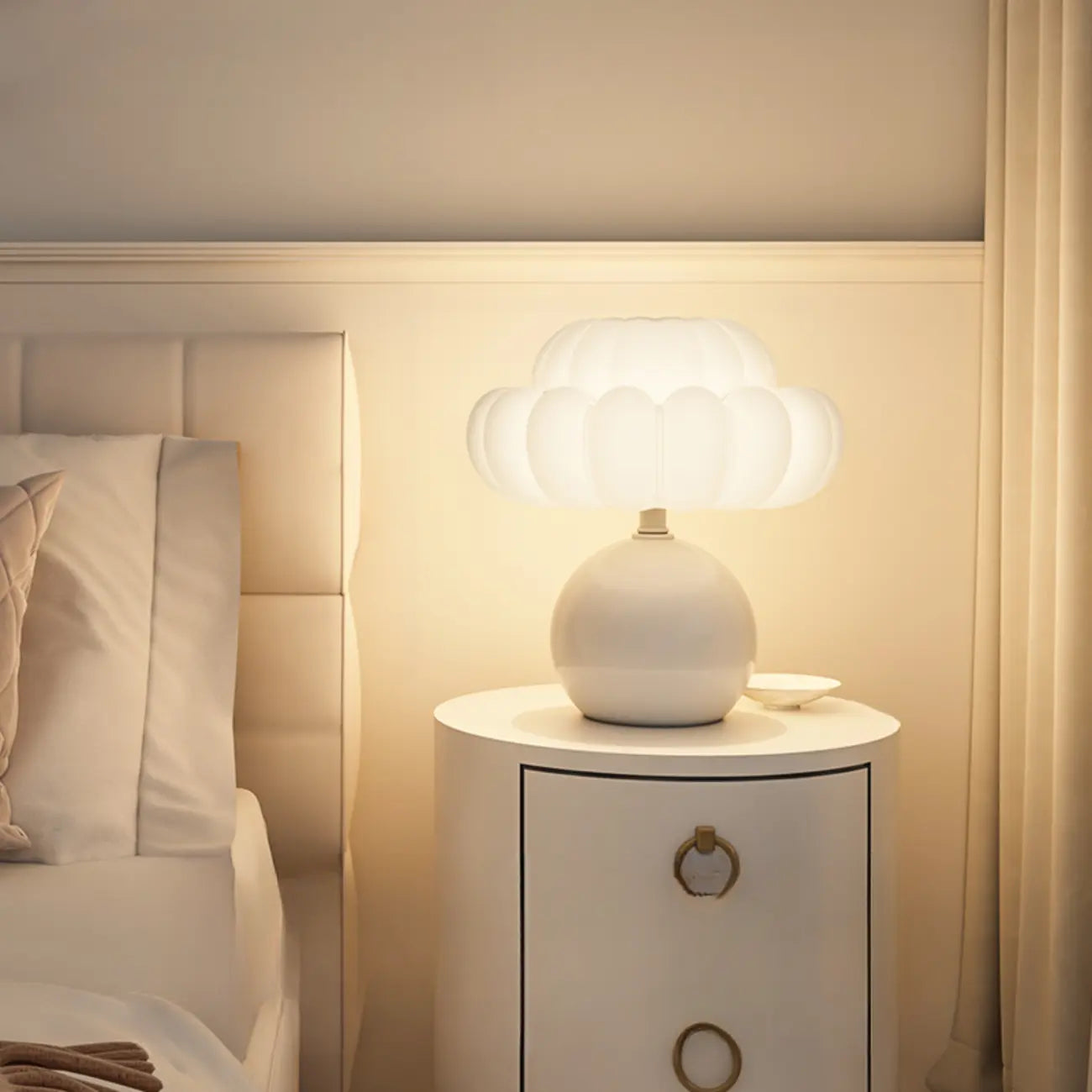 Pumpkin-Shape White Resin LED Table Lamp in 3 Color Light