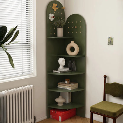 Avocado Green Wood Corner Storage Art Display Cabinet