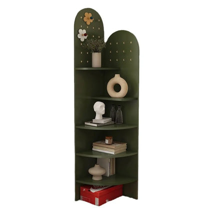 Avocado Green Wood Corner Storage Art Display Cabinet