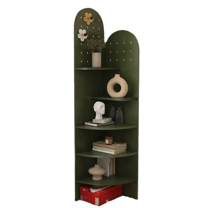 Avocado Green Wood Corner Storage Art Display Cabinet