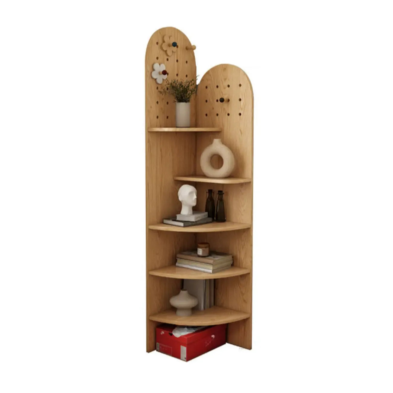 Avocado Green Wood Corner Storage Art Display Cabinet