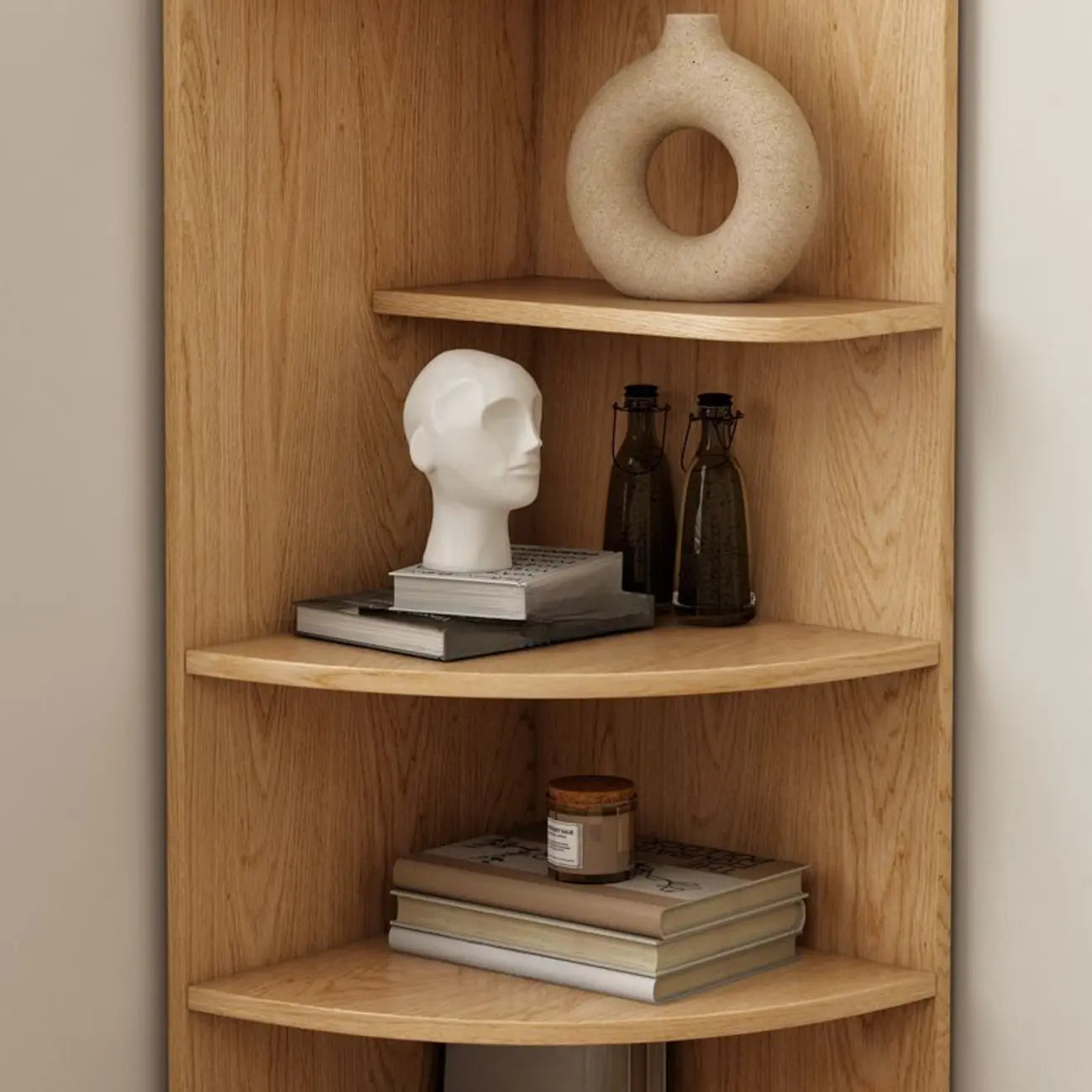 Avocado Green Wood Corner Storage Art Display Cabinet