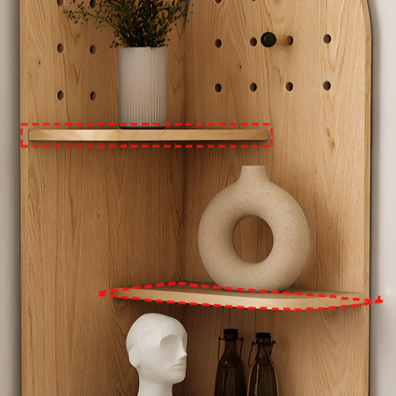 Avocado Green Wood Corner Storage Art Display Cabinet