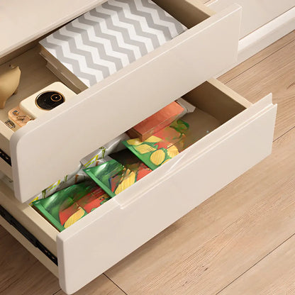 Minimalist White Wooden TV Stand with Open Storage and Drawers