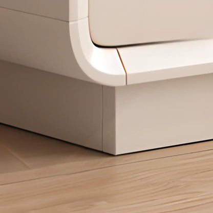 Minimalist White Wooden TV Stand with Open Storage and Drawers