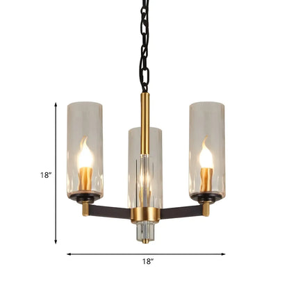Modern Stylish Black-Gold Cylinder Glass Chandelier