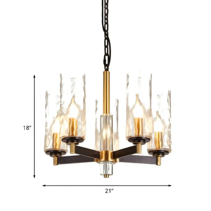 Modern Stylish Black-Gold Cylinder Glass Chandelier