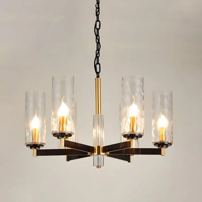 Modern Stylish Black-Gold Cylinder Glass Chandelier