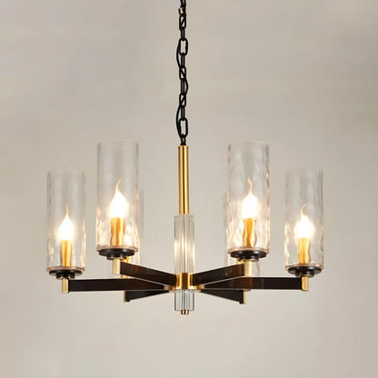 Modern Stylish Black-Gold Cylinder Glass Chandelier