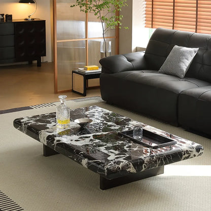 Modern Marble Black Rectangular Sleigh Coffee Table