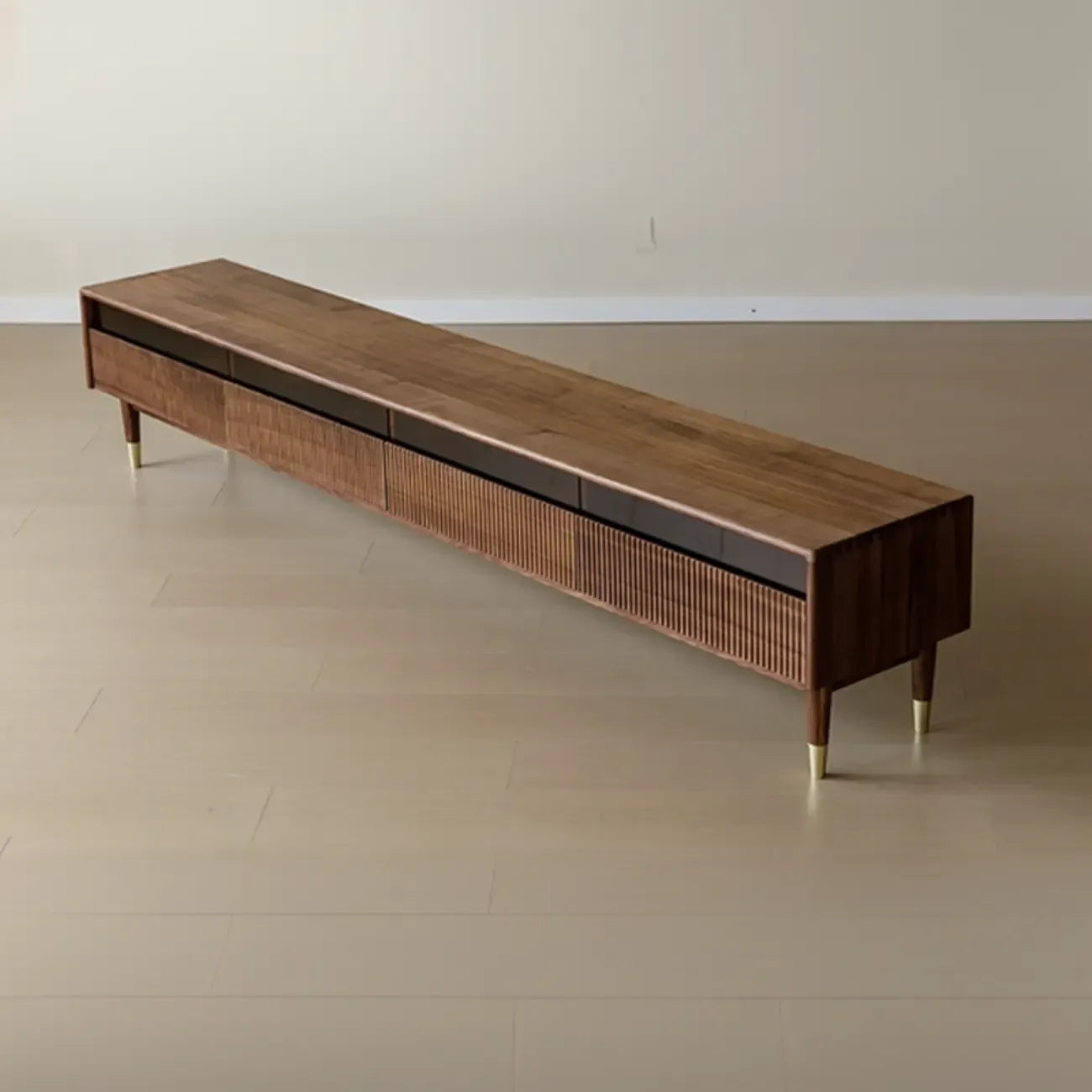 94.5 Long Brown Wood Walnut Fluted TV Stand with Drawers