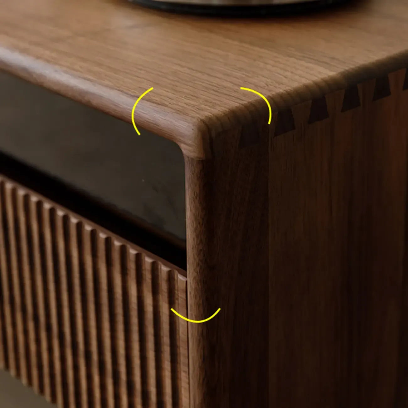 94.5 Long Brown Wood Walnut Fluted TV Stand with Drawers