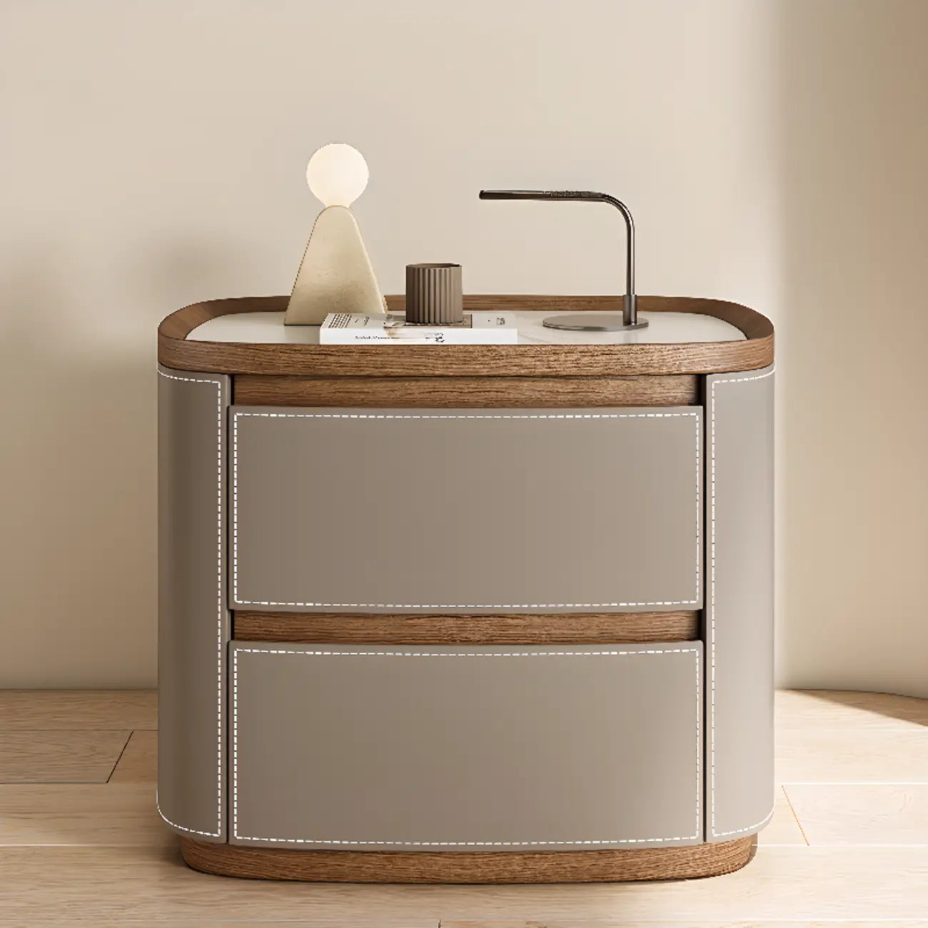 Trendy Low Tray-Top 2 Layer Solid Wood Nightstand