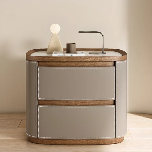 Trendy Low Tray-Top 2 Layer Solid Wood Nightstand