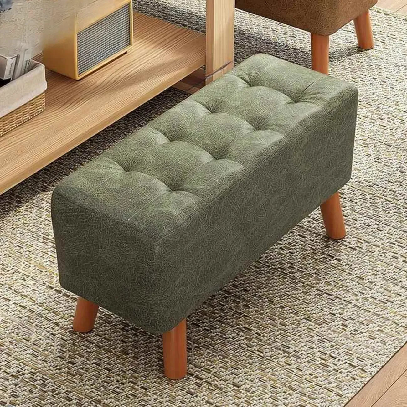 Modern Upholstered Brown Rectangular Bench for Living Room