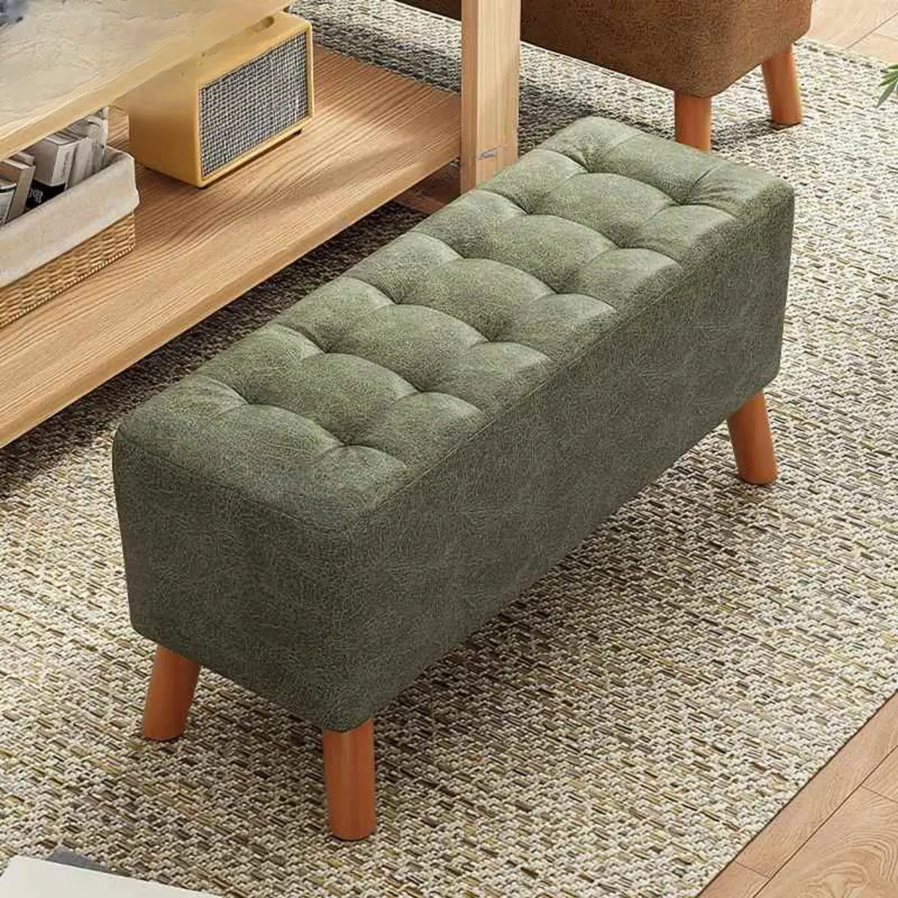 Modern Upholstered Brown Rectangular Bench for Living Room
